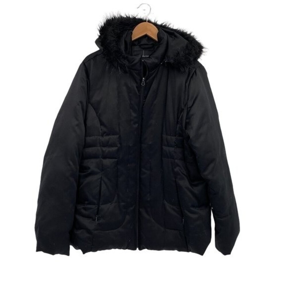 Moda International Womens Black Hooded Pockets Full Zip Puffer Jacket Size XL
